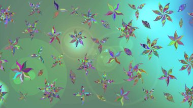 Raster illüstrasyonu. Yeşil renkli çiçekler. El çizimi çiçekli soyut çizim deseni.