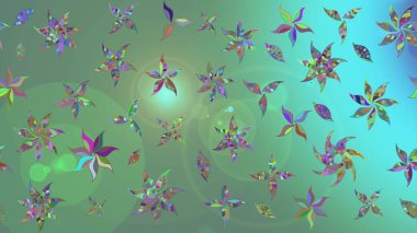 Düz Çiçek Elementleri Tasarım Raster illüstrasyonu. Yeşil renkli çiçekler. Renkli Bahar temalı eskiz kalıbı. Çiçekli çiçek deseni, suluboya..