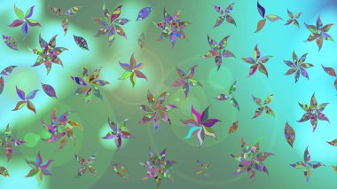 Yeşil renkli çiçekler. Renkli Yaz Temalı eskiz kalıbı. Düz Çiçek Elementleri Tasarımı. Raster illüstrasyonunda çiçek deseni çizimi.