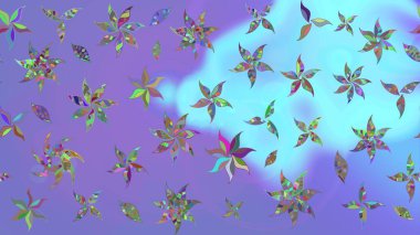 Renkli desenli eskiz deseni, mor çiçekler ve dekoratif elementlerle. Eski usul. Eskiz geçmişi. Raster illüstrasyonu. Kumaş, tekstil ve duvar kağıdı baskısı için..