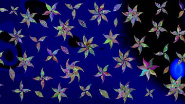 Renkli Bahar Teması eskiz kalıbı. Mavi renkli çiçekler. Sevimli çiçek raster deseni. Düz Çiçek Elementleri Tasarımı.