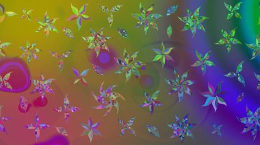 Küçük çiçekteki sevimli çiçek deseni. Raster illüstrasyonu. Yeşil renkte çiçekler.