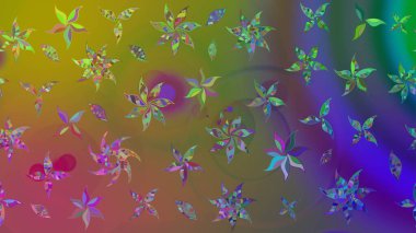 Raster illüstrasyonu. Yeşil renklerde. 3D çiçekler, çizim.