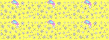 Zarif, parlak ve sarı çiçek desenli bir taslak. Sabıka baskıları, bebek kıyafetleri, duvar kâğıtları, paket kutuları vb..