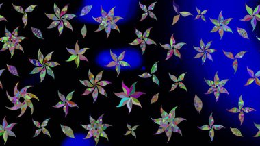 Düz Çiçek Elementleri Tasarım Raster illüstrasyonu. Renkli Bahar Teması eskiz kalıbı. Siyah renkli çiçekler. Çiçek eskiz kalıbı geçmişi.