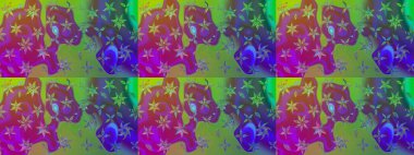 Raster illüstrasyonu. Çiçek ve yapraklı karalama şeklinde Raster çiçek deseni. Yumuşak, yeşil renkte bahar çiçekleri.