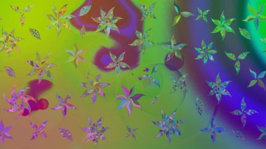 Yeşil renkli çiçekler. Raster illüstrasyonundaki çiçek desenli çizim. Renkli Bahar Teması eskiz kalıbı. Düz Çiçek Elementleri Tasarımı.