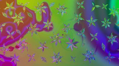 Yeşil renkli çiçekler. Hediye ambalaj kağıdı, tebrik kartları, posterler ve pankart tasarımı. Raster düz çiçek çizim deseni.