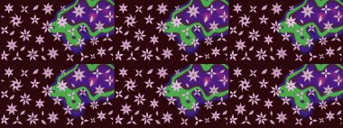 Kahverengi renkte çok kahverengi, zarif küçük çiçekler ve komik böcekler, raster desen, illüstrasyon.