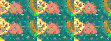 Raster illüstrasyonu. Robot resim tarzı mavi renkler. Raster illüstrasyonu. Şirin karalamalı çiçek desenli çizim. El yapımı çiçek ve bitki koleksiyonu.