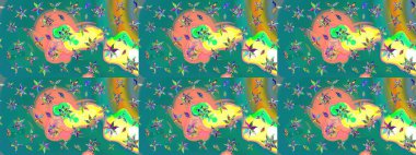 Mavi renkli çiçekler. Raster illüstrasyonu. Tropikal çizim çiçek deseni.