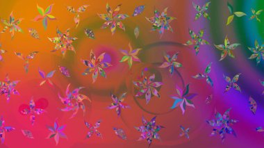 Nazik, narin çiçek arkaplanı. Çiçekli karalama şeklinde Raster çiçek deseni. Turuncu renkte çiçekler.