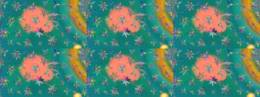 Renkli Bahar Teması eskiz kalıbı. Mavi renkli çiçekler. Düz Çiçek Elementleri Tasarımı. Sevimli çiçek raster deseni.