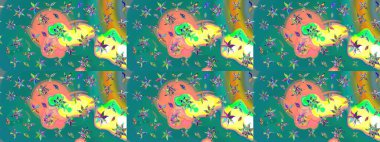 Mavi renkli çiçekler. Raster illüstrasyonu. Tropikal çizim çiçek deseni.