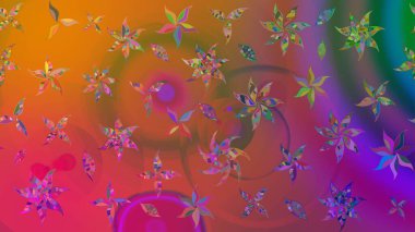 Düz Çiçek Elementleri Tasarım Raster illüstrasyonu. Çiçekli çiçek deseni, suluboya. Turuncu renkli çiçekler. Renkli Bahar temalı eskiz deseni..