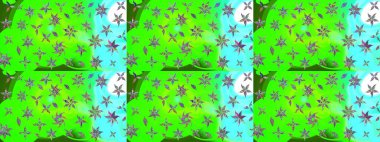 Çiçek desenli çizim. Asya tekstil tarzında. Yeşil renkli çiçekler. Raster illüstrasyonu. Raster illüstrasyonu.