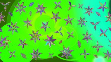 Retro tekstil tasarım koleksiyonu. 1950-1960 motifleri. Çiçekli ipek eşarp. Yeşil yeşile. El çizimi çiçek elementleri ile soyut çizim raster deseni.