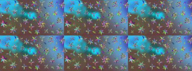 Raster illüstrasyonu. Mavi renkli mavi papatya deseni. Mavi renklerde.