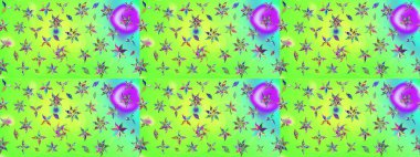 Raster illüstrasyonu. Renkli Bahar Teması eskiz kalıbı. Düz Çiçek Elementleri Tasarımı. Yeşil renkli çiçekler. Çiçek desenli çizim. Asya tekstil tarzında.