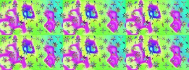 Raster illüstrasyonu. Yeşil renkte güzel bir tekstil. Suluboya çiçekli çiçek deseni.