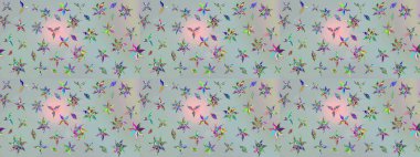 Renkli Bahar Teması eskiz kalıbı. Süslü kumaş deseni. Raster illüstrasyonundaki çiçek desenli çizim. Düz Çiçek Elementleri Tasarımı.