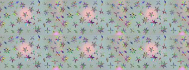 Şirin çiçekler. Raster Moda kumaş deseni. Çizgi çizimi deseni.