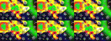 Raster. Yeşil renkte güzel çiçekler, suluboya desenli eskiz deseni, duvar kağıdı, kart veya kumaş için fayanslı..