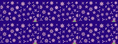 Mavi renkli bitkilerden oluşan parlak çiçekli çizim deseni.