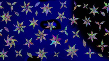 Raster hisseleri. Eskiz arkaplan modeli. Çiçekler maviye. Suluboya, elle çizilmiş.