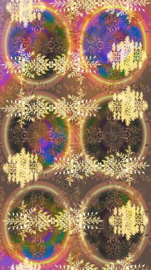 Raster illüstrasyonu. Kumaş veya Duvar Kağıdı Tasarımı. Stilize Çiçekler. Mandalas 'ın dekoratif dokusu. Tekstil için Lacy Fashion Print. Folk Style. Dantelli Kar Tanelerinin Etkisi.