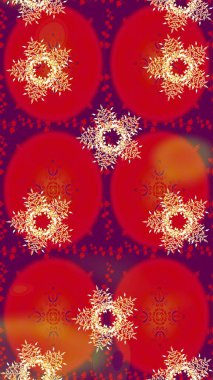 Raster illüstrasyonu. Noel stili. Kırmızı, mor ve turuncu renkte kar taneleri.