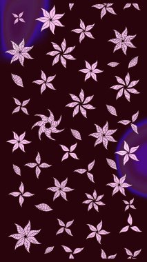 Kahverengi renkte çok kahverengi, zarif küçük çiçekler ve komik böcekler, raster desen, illüstrasyon.