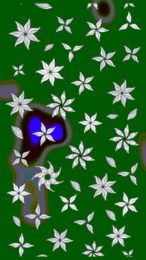 Çiçekli karalama şeklinde Raster çiçek deseni. Raster illüstrasyonu. Yumuşak, yeşil renkte bahar çiçekleri.