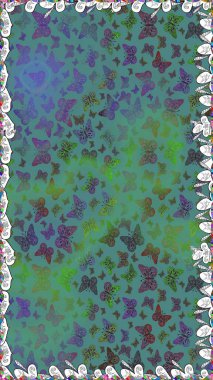 Tekstil, duvar kâğıtları, web sayfası arkaplanları ve yüzey dokuları için mükemmel. Tropikal temalı kelebek deseni. Mavi renkli şirin kelebek deseni. Raster illüstrasyonu.