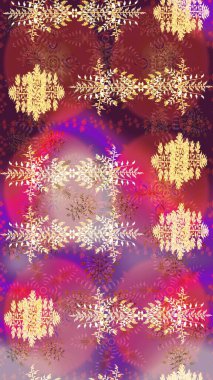 Kar tanelerinin soyut arkaplanlı Noel şablonu. Noel ve yeni yıl moda baskıları için tatil tasarımı. Kar taneleri. Raster illüstrasyonu.