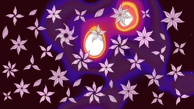 Şirin çiçekli eskiz deseni ve kahverengi renkli yapraklar, suluboya çiçek deseni, duvar kağıdı, kart veya kumaş için fayanslı. Raster illüstrasyonu.