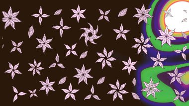 Hint süsü. Çizim kalıbı. Raster illüstrasyonu. Renkli süs kenarı. Kahverengi renklerde. Çiçek duvar kağıdı.