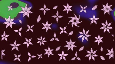 Raster illüstrasyonundaki çiçek desenli çizim. Renkli Bahar Teması eskiz kalıbı. Düz Çiçek Elementleri Tasarımı. Kahverengi renkte çiçekler.