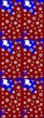 Bir sürü kırmızı ve soyut çiçekli tropik eskiz deseni. Küçük çiçekteki sevimli çiçek deseni. Renkli raster çizimi çizimi.