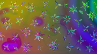 Yumuşak, yeşil renkli bahar çiçekleri. Raster illüstrasyonu. Çiçek ve yapraklı karalama şeklinde Raster çiçek deseni.