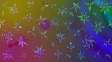 Raster illüstrasyonu. Düz Çiçek Elementleri Tasarımı. Renkli Bahar Teması eskiz kalıbı. Kahverengi renkte zarif çiçekler ve suluboya..