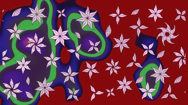 Halk tarzı. Parlak renkli çiçekli ve kırmızı yapraklı harika bir çiçek deseni. Moda baskıları için zarif bir şablon. Modern çiçek arkaplanı.