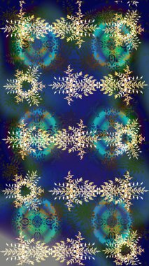 Güzel bir kış süsü. Renkli kar taneleri Raster çizimi. Mavi, yeşil ve gri kar tanelerinden izole edilmiş..