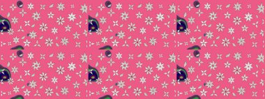 Renkli Yaz Temalı eskiz kalıbı. Raster illüstrasyonundaki çiçek desenli çizim. Düz Çiçek Elementleri Tasarımı. Pembe renkte çiçekler.