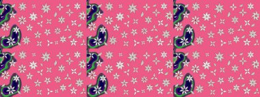 Çiçekli eskiz çizimi. Pembe renkli çiçekler. Renkli Yaz Temalı eskiz kalıbı. Düz Çiçek Elementleri Tasarımı.