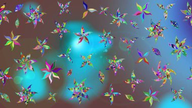 Modern çiçek arkaplanı. Moda baskıları için zarif bir şablon. Parlak renkli çiçekleri ve mavi yaprakları olan harika bir çiçek deseni. Halk stili.