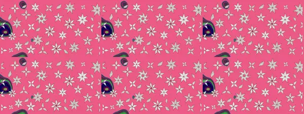 Renkli Yaz Temalı eskiz kalıbı. Raster illüstrasyonundaki çiçek desenli çizim. Düz Çiçek Elementleri Tasarımı. Pembe renkte çiçekler.