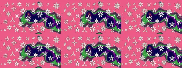 Üzerinde pembe renkte bitkilerden oluşan parlak bir halı olan çizim deseni.