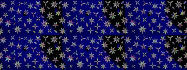 Raster Illustrasyon 'daki Çiçek Deseni' nin son moda çizimi. Renkli Yaz Temalı eskiz kalıbı. Mavi renkli çiçekler. Düz Çiçek Elementleri Tasarımı.