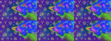 Çiçekli karalama şeklinde Raster çiçek deseni. Mavi renkli çiçekler. Nazik, narin çiçek arkaplanı.